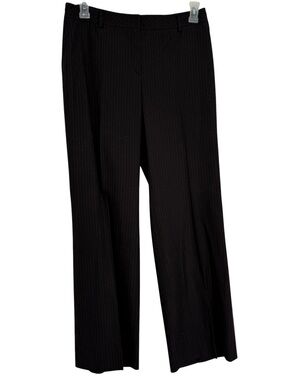 Akris Wool Pants Women Size 10 Wide Leg Black Stripe Front Snap/zip Career